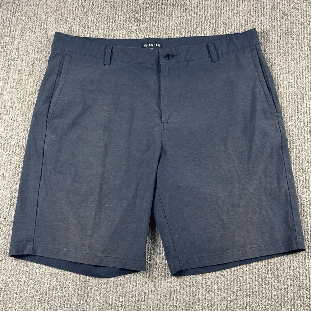 Asher Mens 36 Chino Shorts Flat Front Golf 9" Inseam Grey Stretch